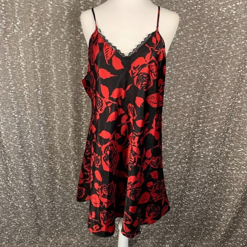 Vintage A'Milano Intimates Floral Satin Slip Dress Y2K‎ Whimsigoth Women's 2X